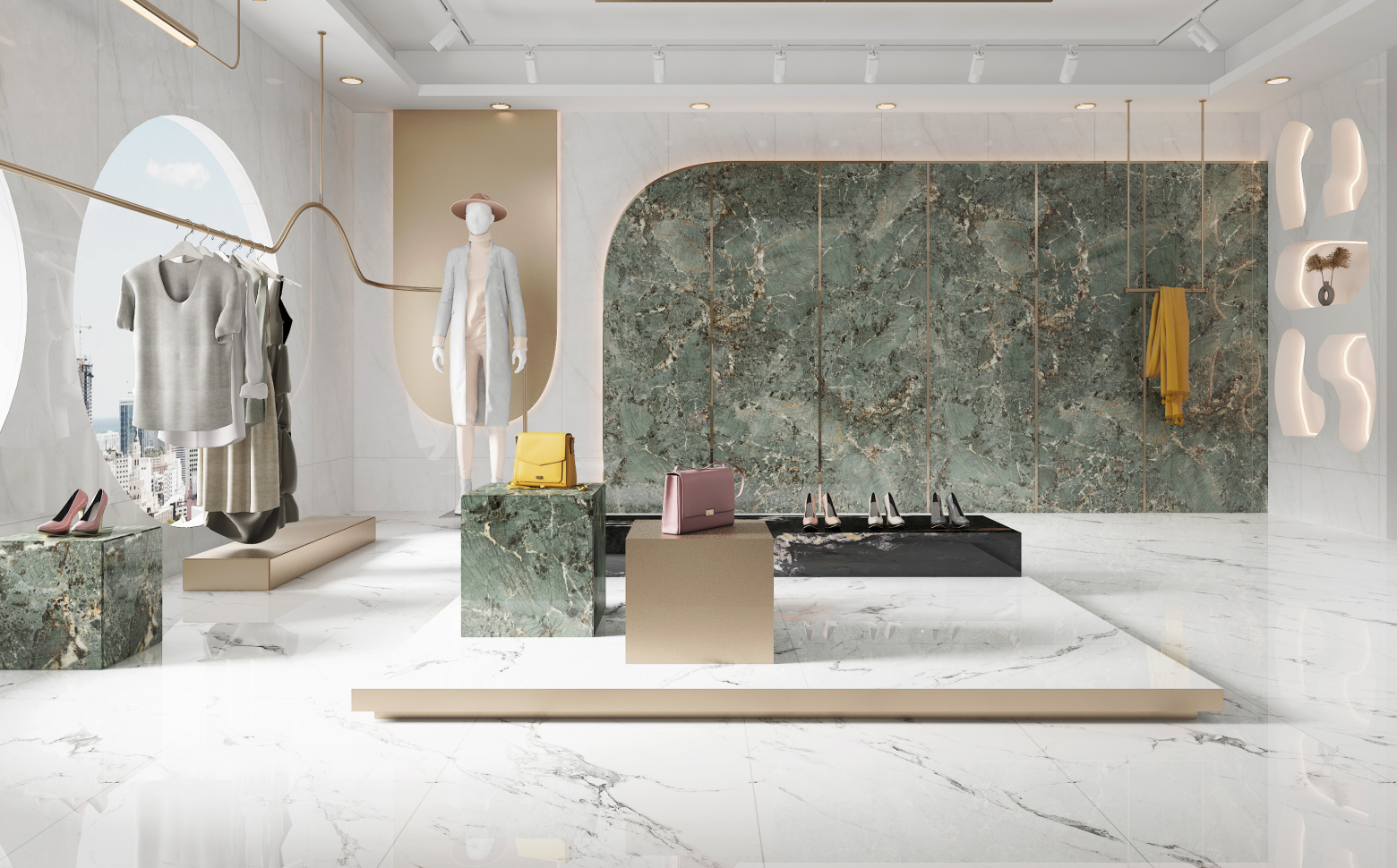 NF-Q260809-111 玛瑙绿 GF-Q260809-110 奇白石 墙面 GF-RQ1575012 维卡白 地面 服装店.jpg